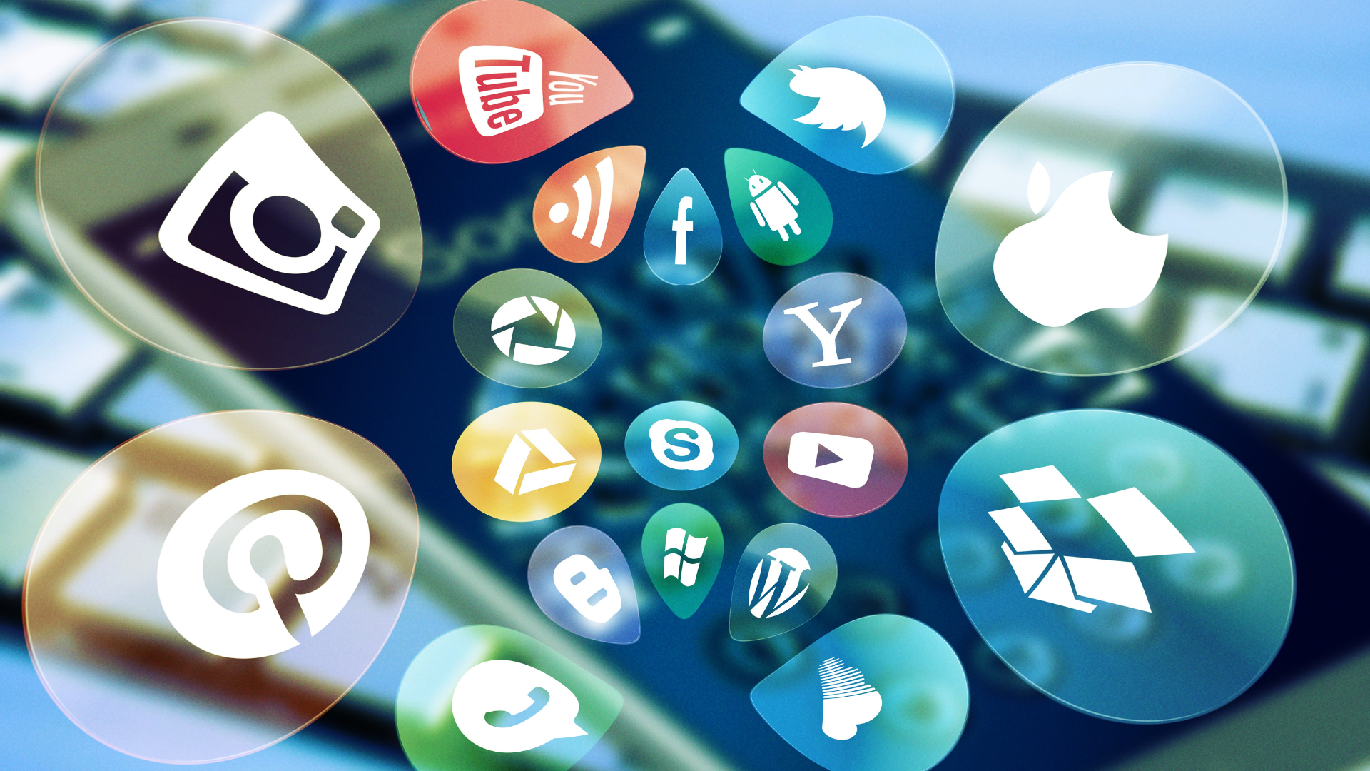 social images floating out of a cellular phone